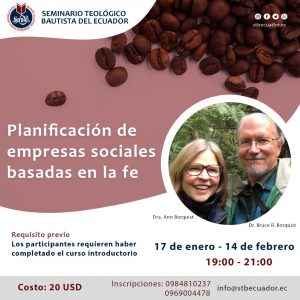 Faith-based social enterprise planning course poster, Ecuador