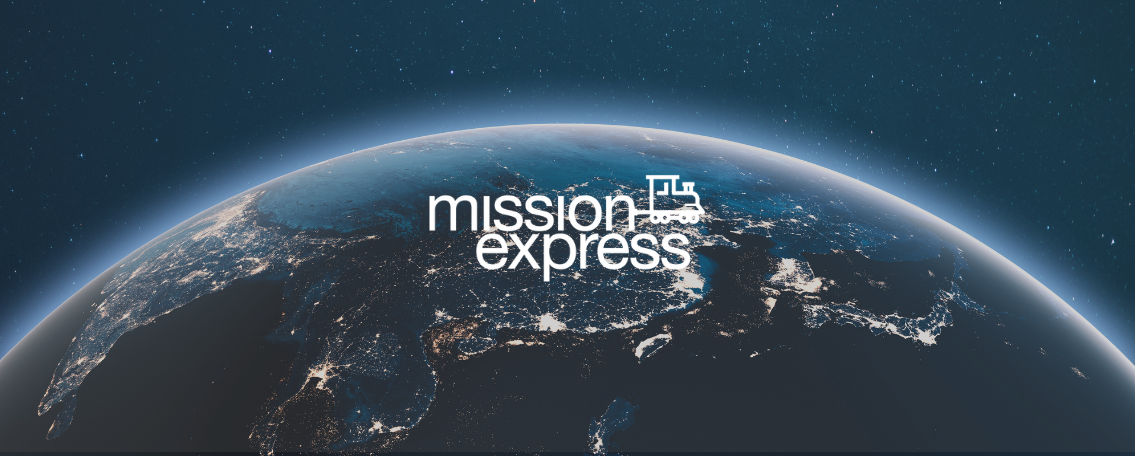 Image of world from above with mission express logo