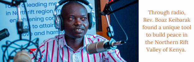 Image of Associate Global Servant Boaz Keibarak as he lead a radio broadcast aimed at peacebuilding in Kenya